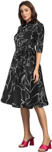 Ladies Printed Shirt Collar Midi Dress