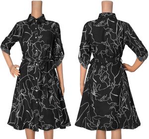 Ladies Printed Shirt Collar Midi Dress