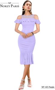 Ladies Purple Cold Shoulder Mermaid Dress