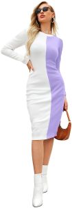 Ladies Purple Color Block Midi Dress
