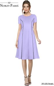 Ladies Purple Fit Flare Casual Dress