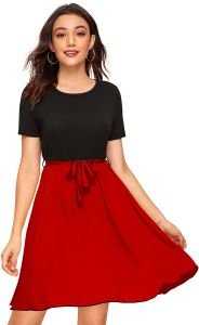 Ladies Red Fit And Flare Casual Dress