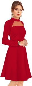 Ladies Red Full Sleeve Knee Length Western Dress