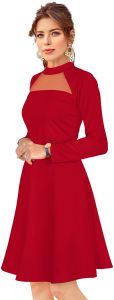 Ladies Red Full Sleeve Knee Length Western Dress