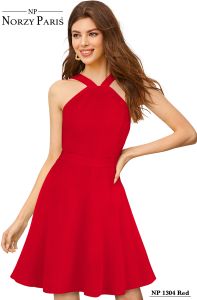 Ladies Red Halter Neck Skater Dress