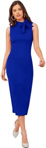 Ladies Royal Blue Sleeveless Bodycon Midi Dress
