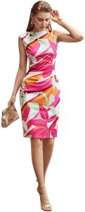 Ladies Sleeveless Tropical Print Sheath Dress