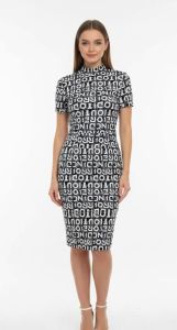 Ladies Typography Print Bodycon Midi Dress