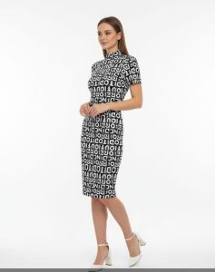 Ladies Typography Print Bodycon Midi Dress