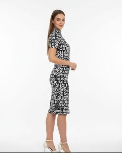 Ladies Typography Print Bodycon Midi Dress