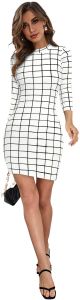 Ladies White Checked Bodycon Casual Dress