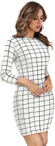 Ladies White Checked Bodycon Casual Dress