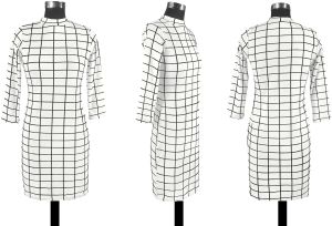 Ladies White Checked Bodycon Casual Dress