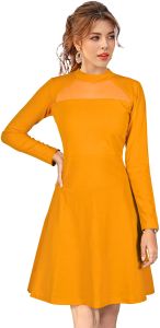 Ladies Yellow Full Sleeve Fit And Flare Western Dress