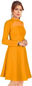Ladies Yellow Full Sleeve Fit And Flare Western Dress