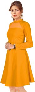 Ladies Yellow Full Sleeve Fit And Flare Western Dress