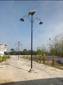 Decorative Dual Arm Pole Light with Solar Panel