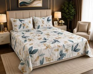 Mavi Premium Printed Glace Cotton Double Bedsheet Set