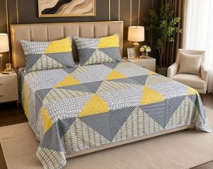 Mavi Premium Printed Glace Cotton Double Bedsheet Set