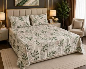 Mavi Premium Printed Glace Cotton Double Bedsheet Set
