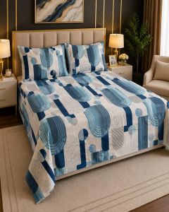 Mavi Premium Printed Glace Cotton Double Bedsheet Set