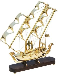 Brass Sailing Ship Model with Cutout Sails