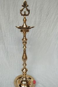Brass Standing Diya with Floral Finial