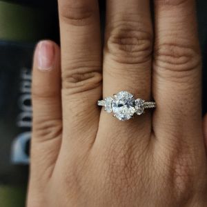 Luxury Oval Diamond Three Stone Engagement Ring