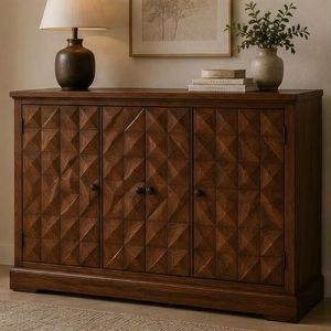 Geometric Carved Wooden Sideboard Cabinet