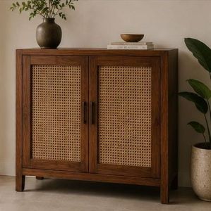 Natural Cane Wooden Storage Cabinet