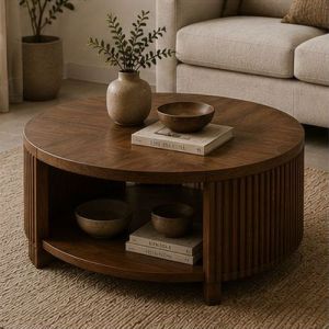 Round Fluted Wooden Coffee Table
