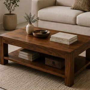 Solid Wood Center Coffee Table With Shelf