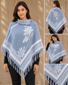 Light Blue Printed Ladies Poncho