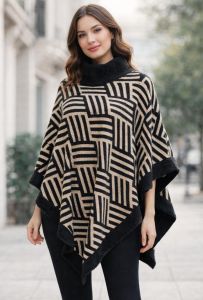 Warm Acrylic Yarn Fashion Poncho for Ladies