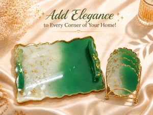 Luxury Wooden Resin Tray with Coaster Set