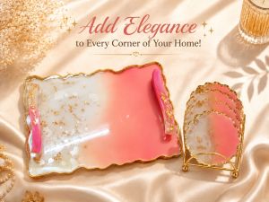 Luxury Wooden Resin Tray with Coaster Set