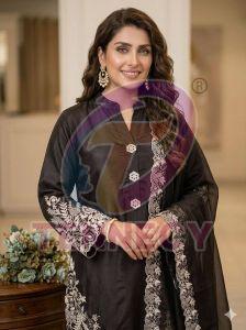 Black Pakistani Crepe Silk Suit