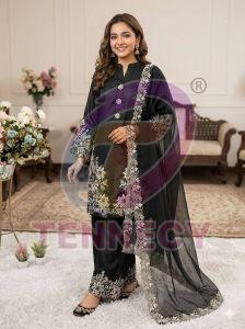Black Pakistani Crepe Silk Suit