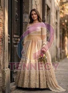 Chinon Silk Party Wear Gown Set