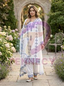 Cotton Thread Embroidered 3 Piece Suit Set