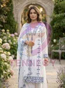 Cotton Thread Embroidered 3 Piece Suit Set