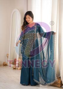 Designer Crunchy Silk Kurta Bell Bottom Set