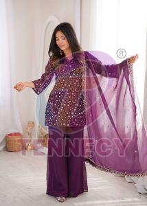 Designer Crunchy Silk Kurta Bell Bottom Set