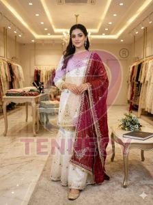 Designer Fandy Silk Sharara Suit Set
