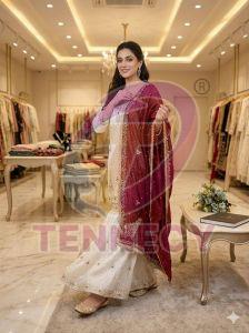 Designer Fandy Silk Sharara Suit Set
