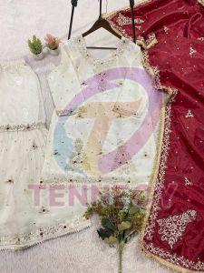 Designer Fandy Silk Sharara Suit Set