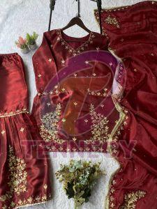Designer Fendy Sarara Suit Set with Mirror Work