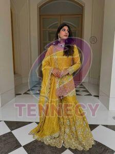 Designer Gmy Silk Sharara Suit Set