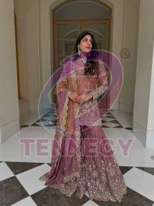 Designer Gmy Silk Sharara Suit Set