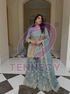 Designer Gmy Silk Sharara Suit Set